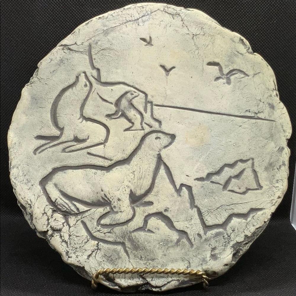 Mount St. Helen ash art plaque with seals. Signed